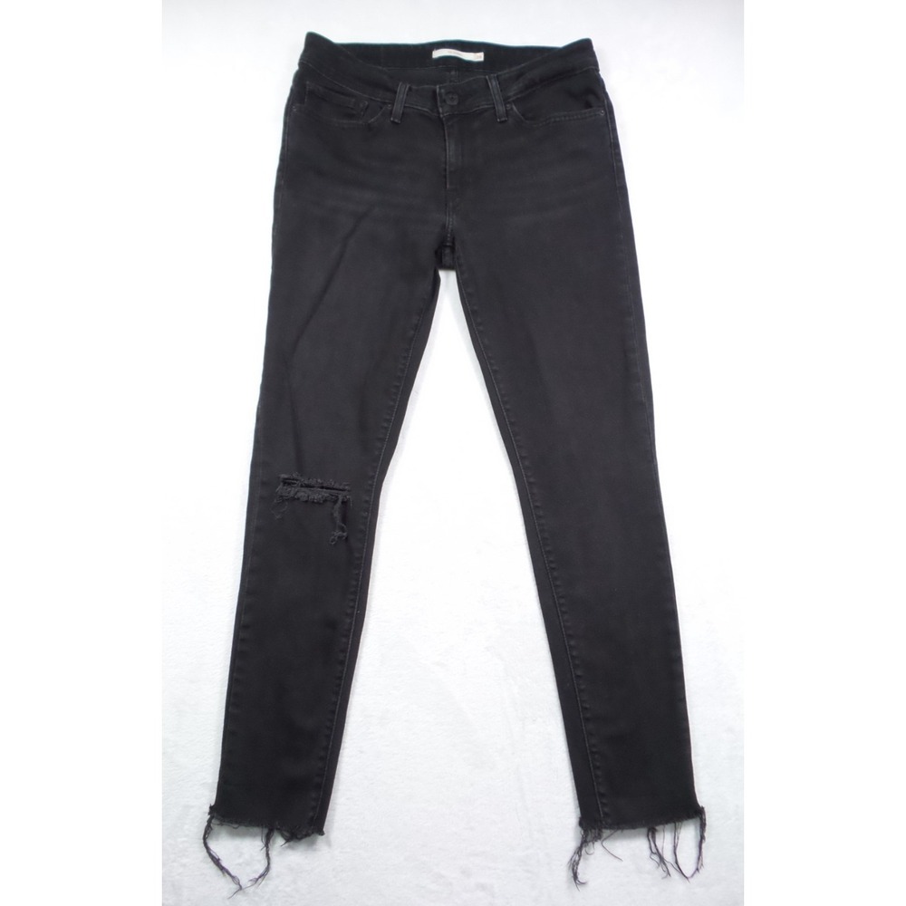 Levis Jeans Womens Size 28 Black Denim 711 Skinny Fit Stretch Low Rise Raw Hem